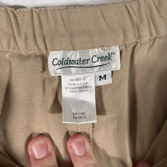 Coldwater Creek Pants Womens Medium Tan Drawstring Pockets Button Zip - Picture 6 of 10